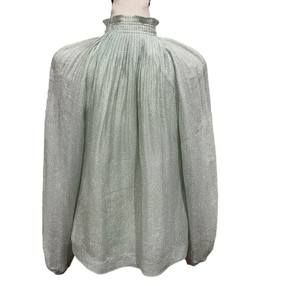 Marie Oliver green metallic Structured Marked Shoulder long sleeve top small - Picture 4 of 9